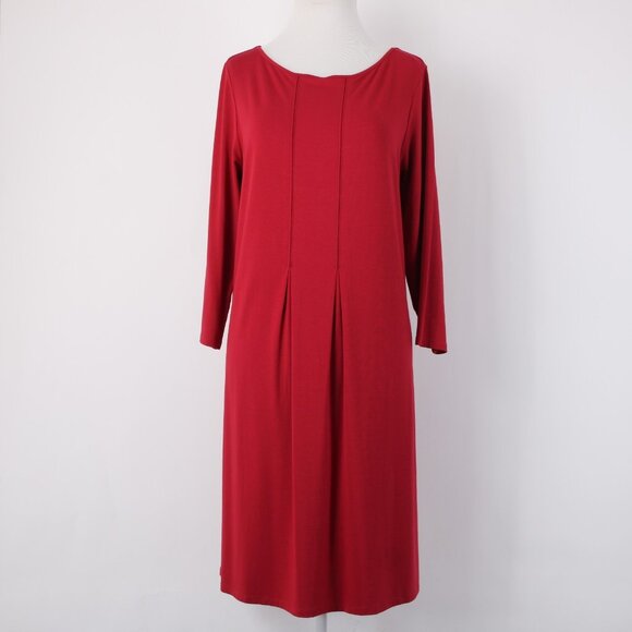 J Jill Dress $99 Sz M True Red Pleated Rayon Lycra Spandex Midi Dress - Picture 3 of 15